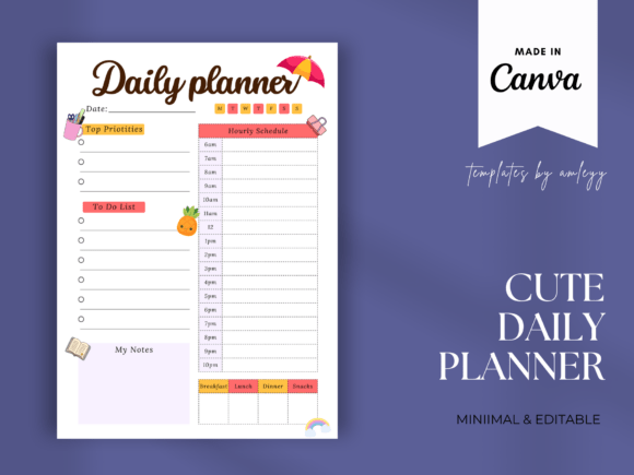 Download Cute Daily Planner Template for Canva - Template Collection