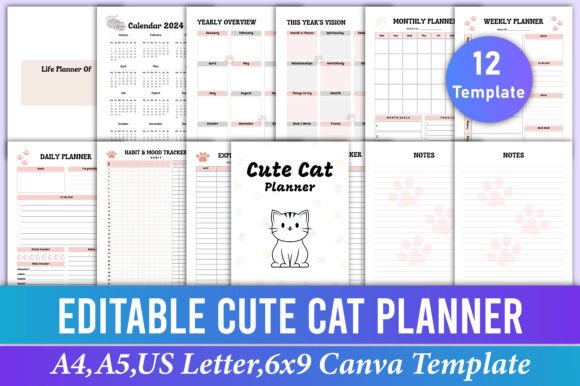 Download Editable Cute Cat Planner Canva Template - Template Collection