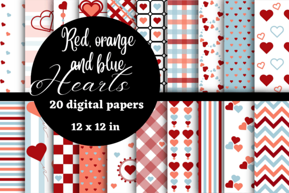 Download Red,orange and Blue Hearts Digital Paper - Orange and blue Collection