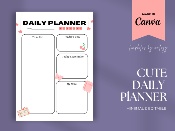 Download Simple Cute Daily Planner Canva Template - Template Collection