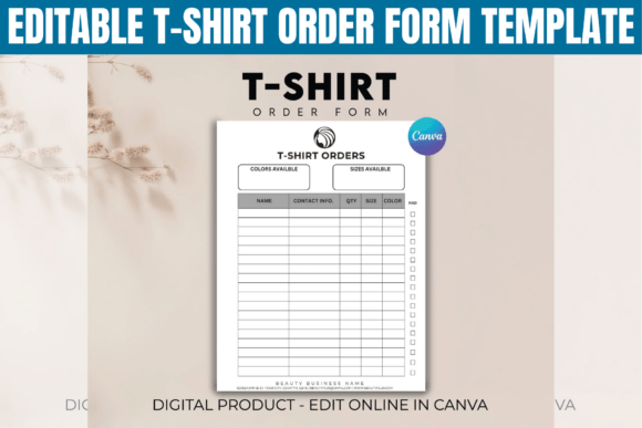 Download Editable T-shirt Order Form Template - Template Collection