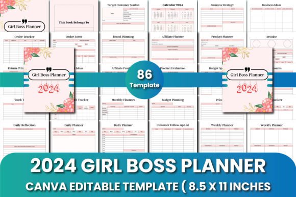 Download 2024 Girl Boss Planner Canva Templates - Template Collection