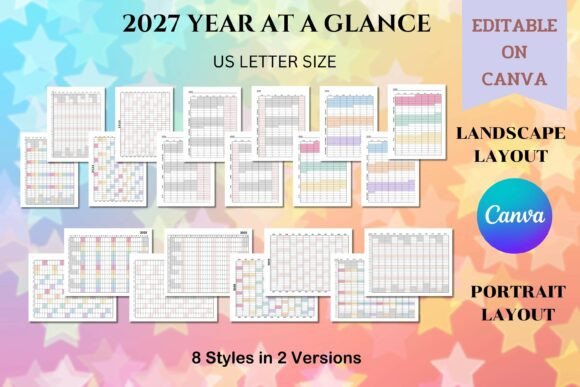 Download 2027 Yearly at a Glance - Canva Template - Template Collection